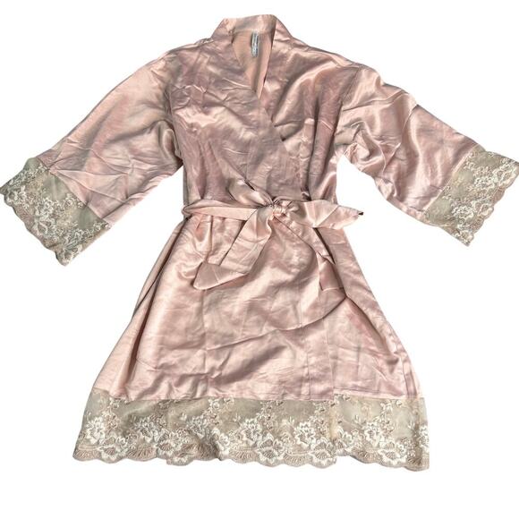 Flora Nikrooz Rosa Charmeuse Kimono Robe Women's sz Small Smokey Rose Pink - Picture 2 of 10